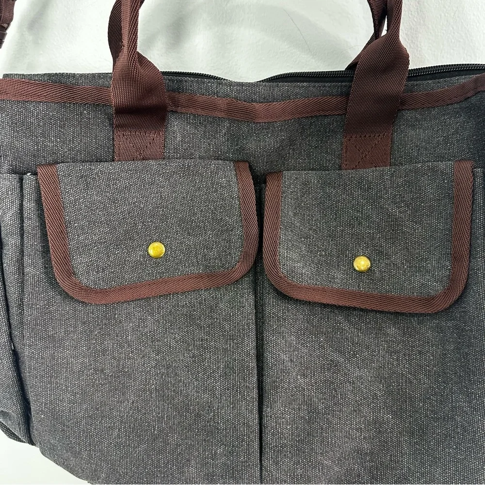 Bagsmart Gray and Brown Canvas Tote Shoulder Strap or Small Handle Laptop Pouch